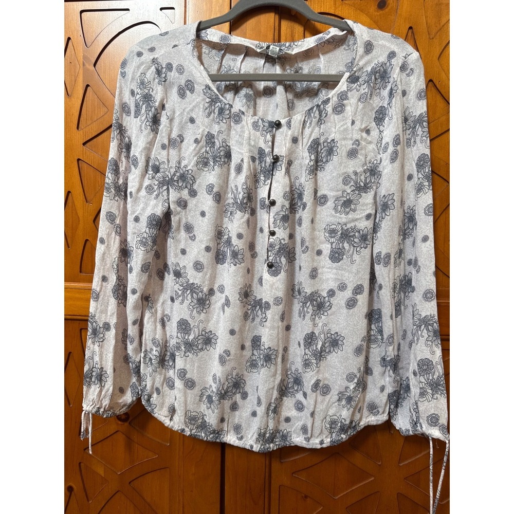 Lucky Brand Pink Floral Peasant Top Long Sleeve Button Front Blouse Medium
